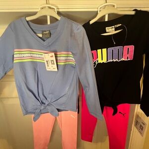 Bundle Puma Kids Long Sleeve Tee and Leggings Set - Light Blue and Black Sets.